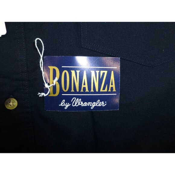 VTG NWT Bonanza By Wrangler Mens Western Shirt XL Colorblock Navy & Cream Embroi - Picture 5 of 14
